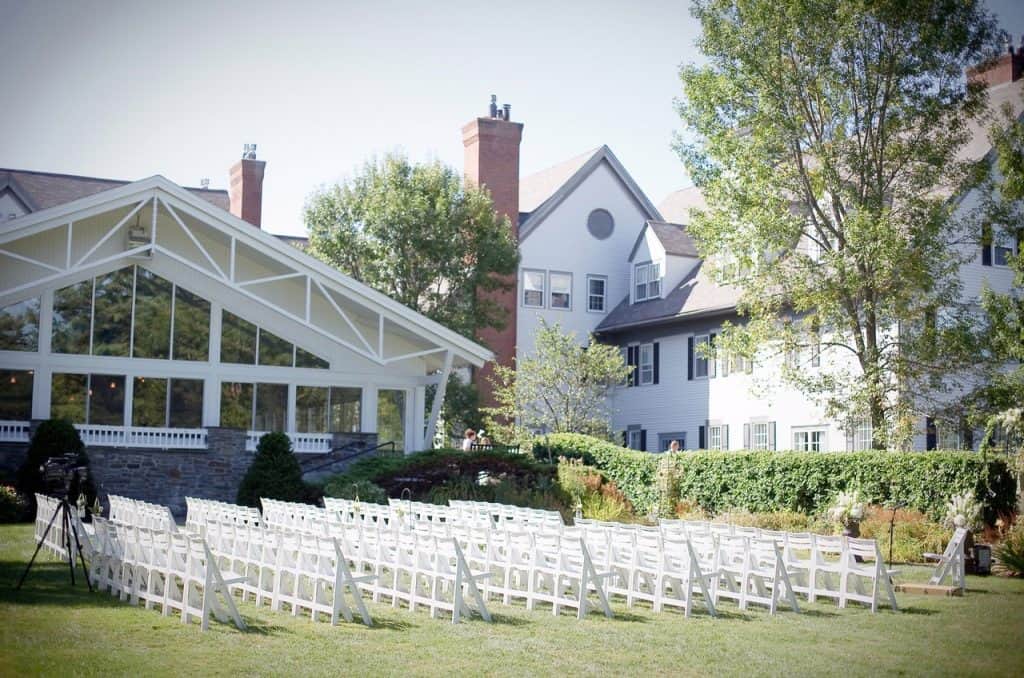 Essex Resort Wedding Photos Ceremony Setup in Gardens