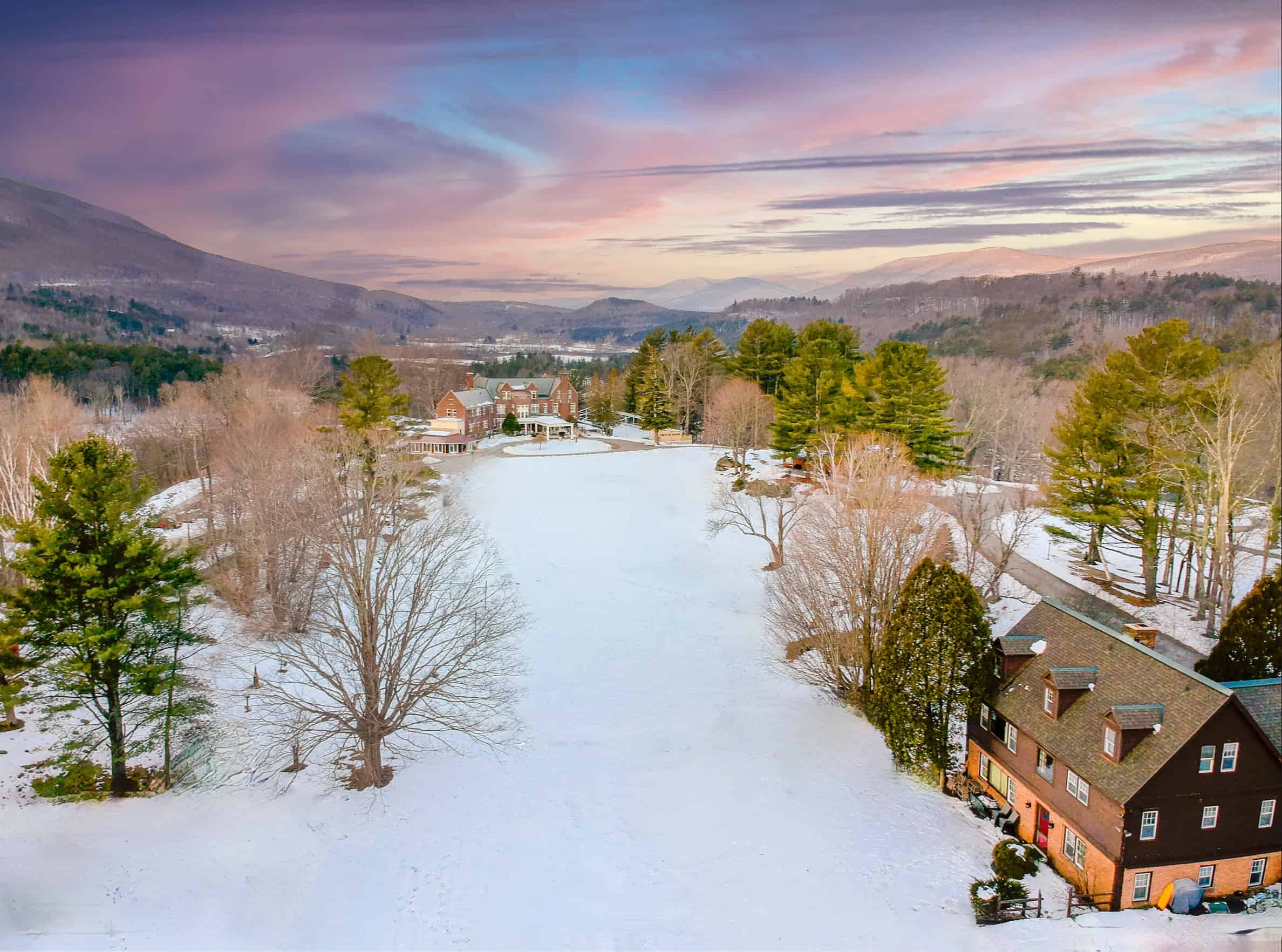 Wilburton Arial at Dusk Pink Skies Reunion House