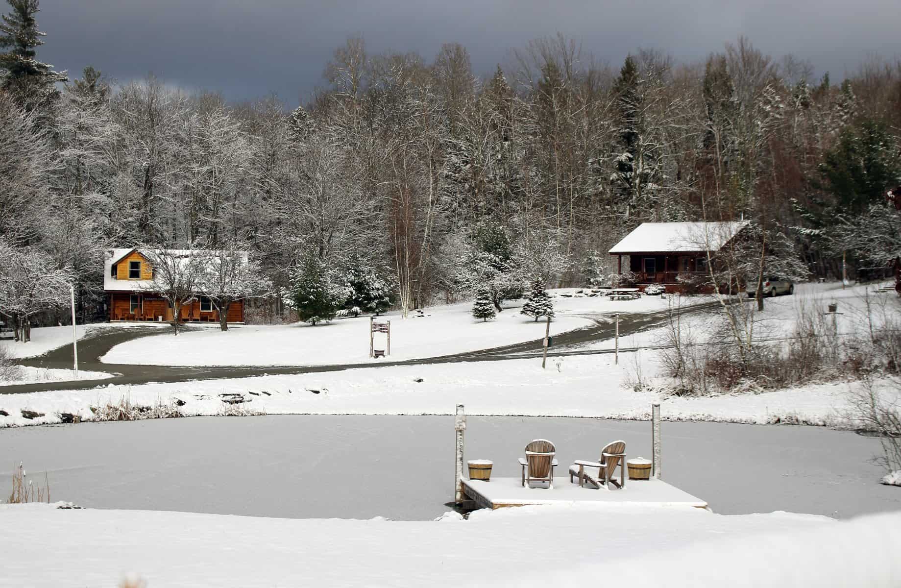 Sterling Ridge Resort - Winter Pond and Cabins with Trees