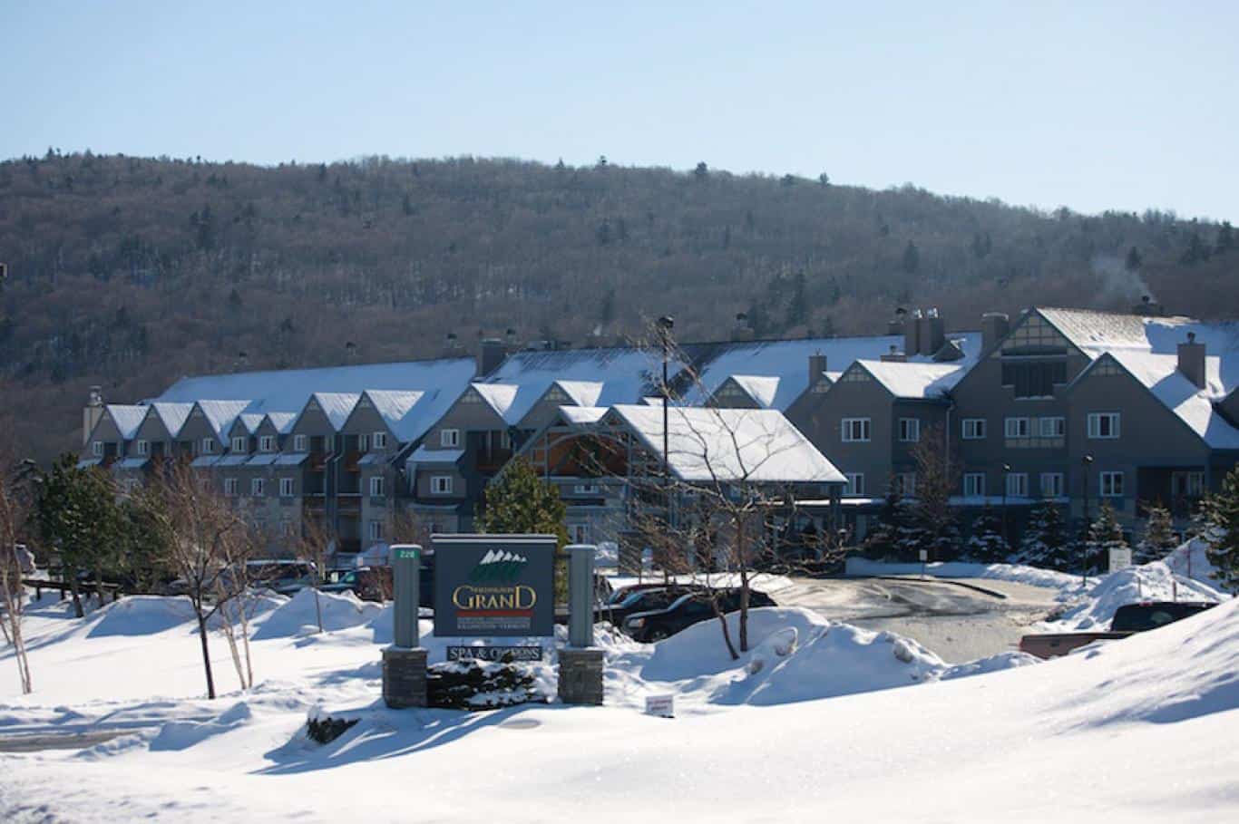 Killington Grand Resort Hotel - Winter Exterior with Sign