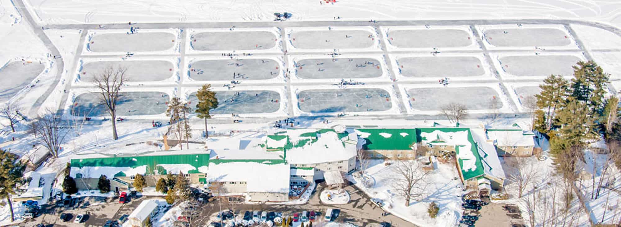 Lake Morey Resort - Winter Pond Hockey Aerial View