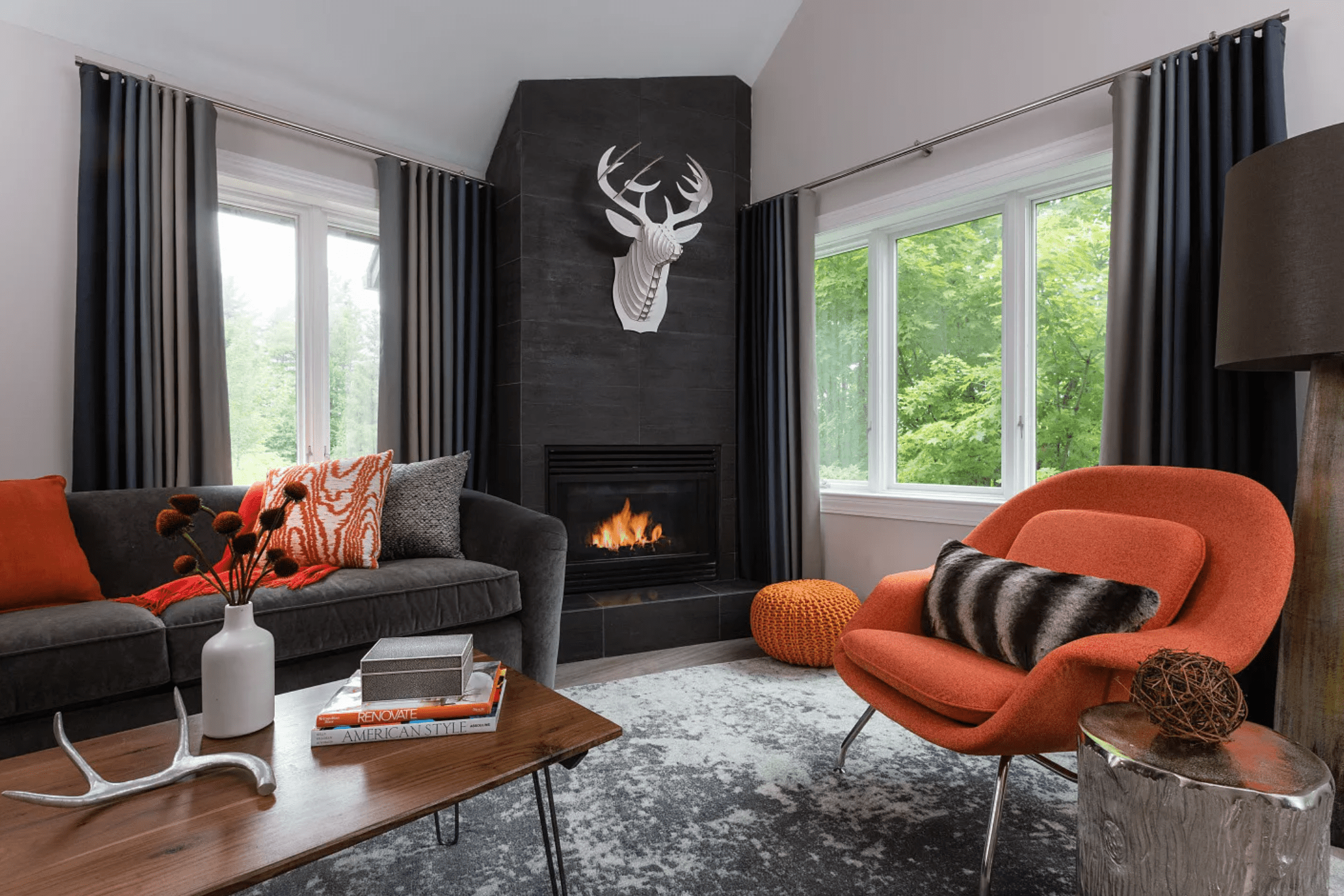 Field Guide Lodge Fireplace with Deer Mantle
