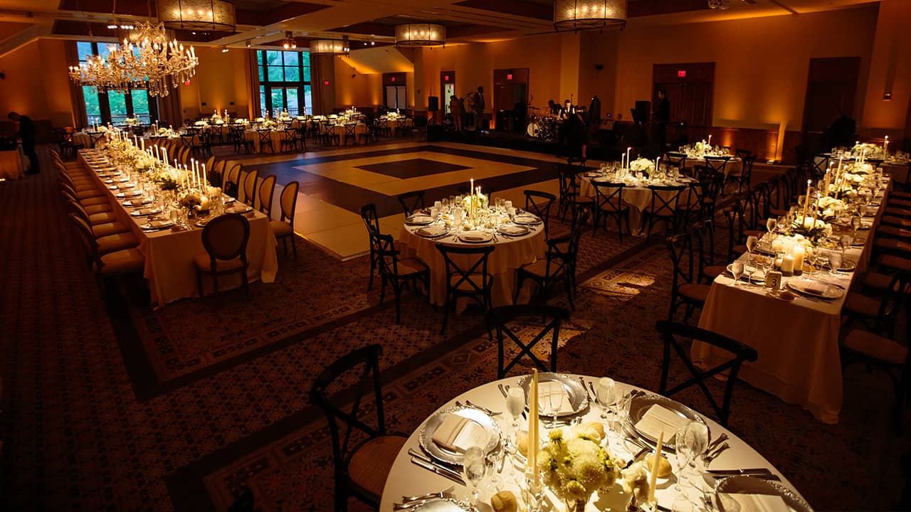 Lodge at Spruce Peak - Indoor Wedding Reception Dining with Dancefloor