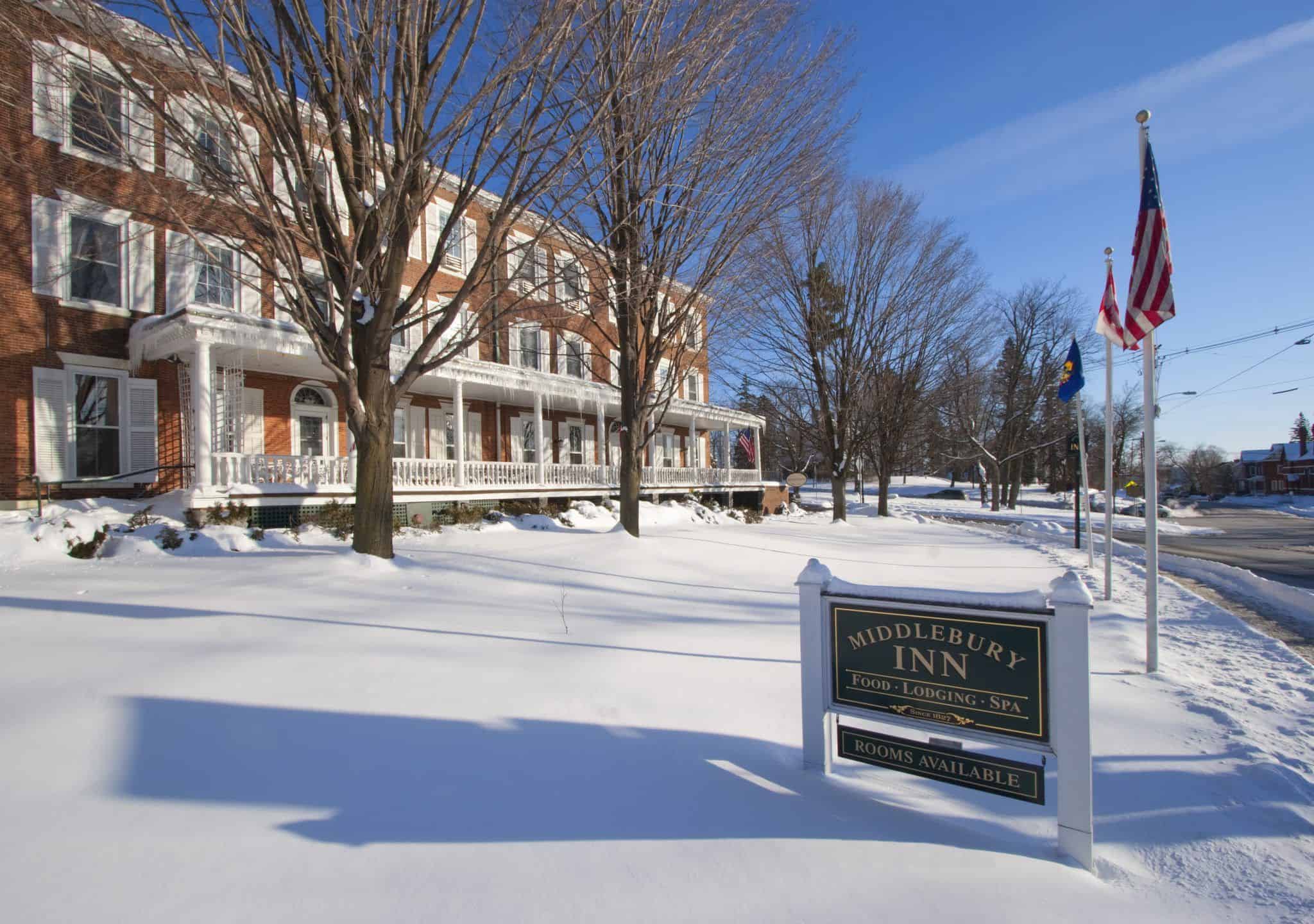 Middlebury Inn - Winter Exterior with Sign