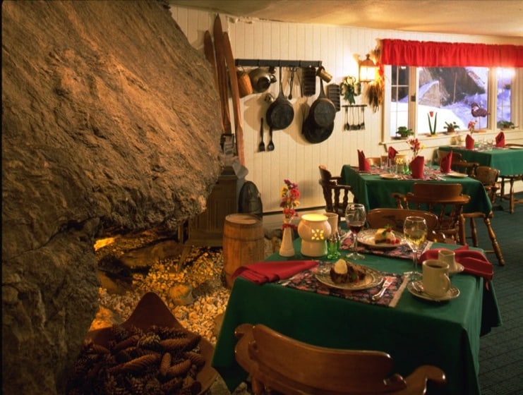 Inn at Long Trail - Restaurant Dining Room with Fireplace