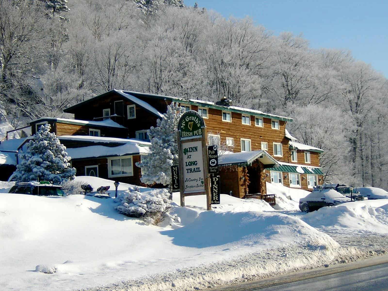 Inn at Long Trail - Winter Exterior Entrance with Sign