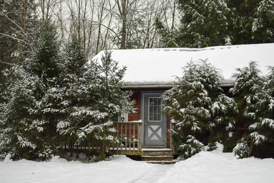 Stowe Cabins in the Woods - Winter Cabin Exterior