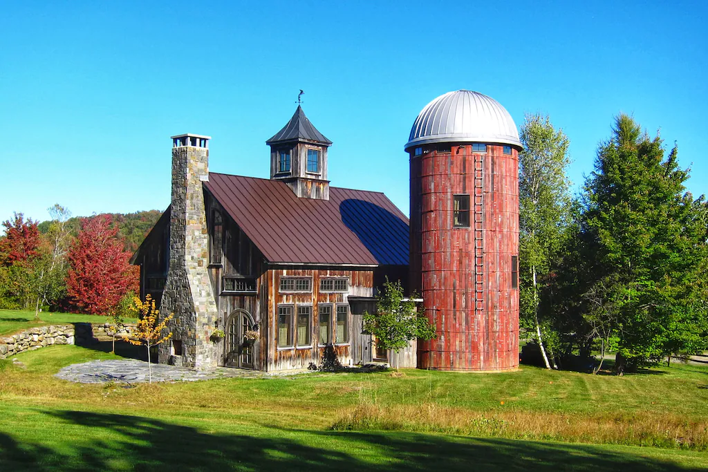 Timber Frame Farm and Silo Exterior in Summer