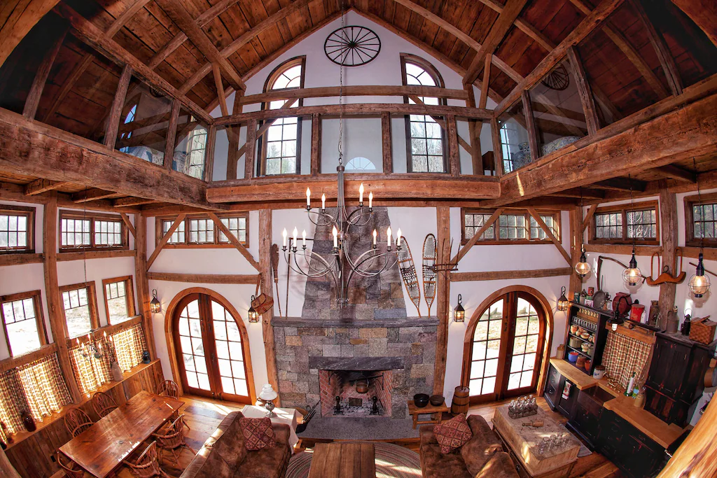Timber Frame Farm and Silo Interior Fireplace
