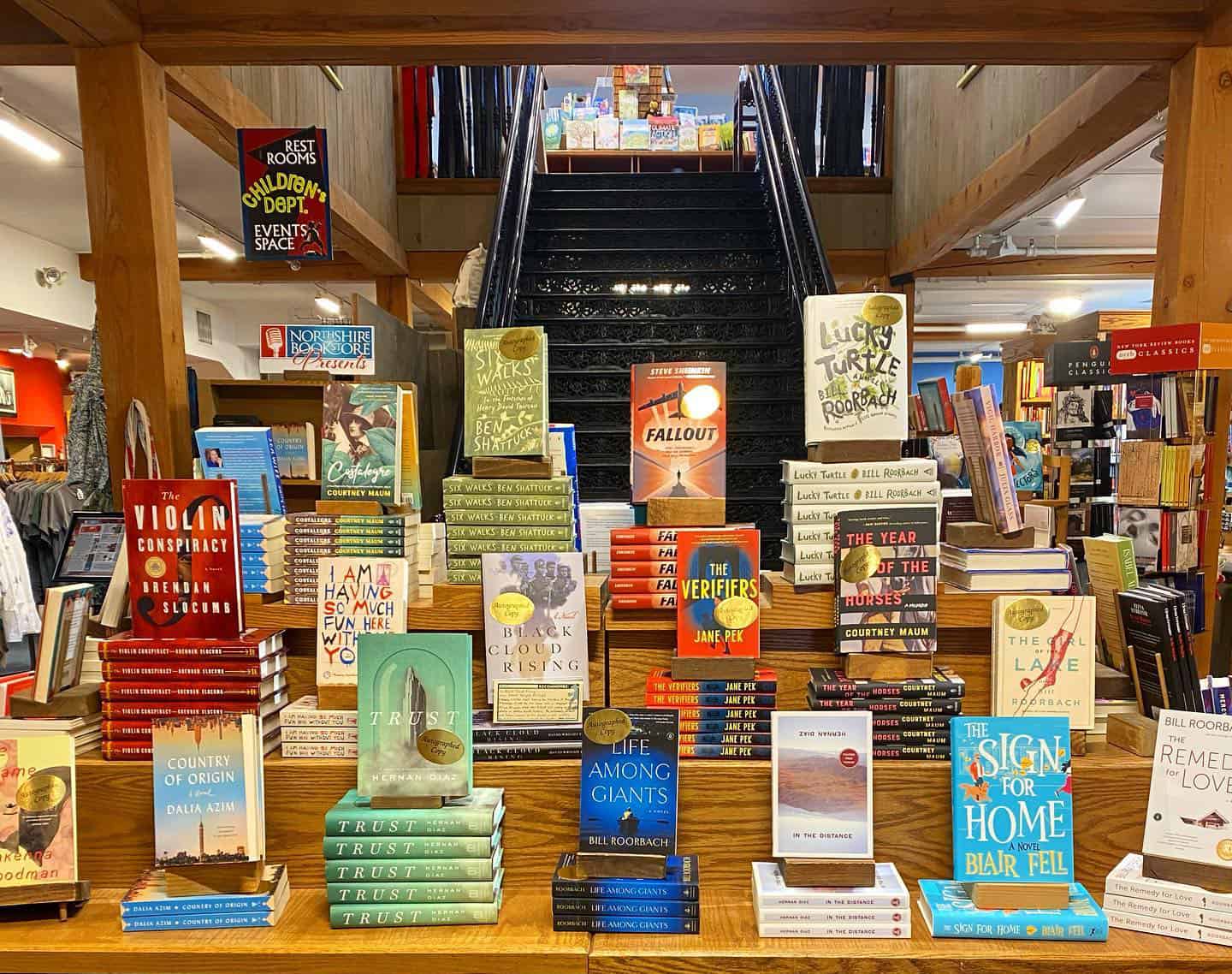 Northshire Bookstore - Books in front of Large Black Staircase - Cropped