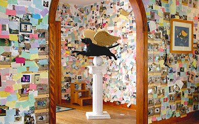 Dog Mountain - Rememberance Cards in Dog Chapel with Statue