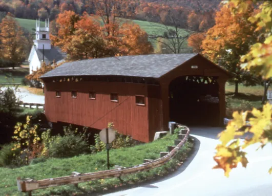 Backroad Discovery Tours - Arlington Covered Bridge during Foliage