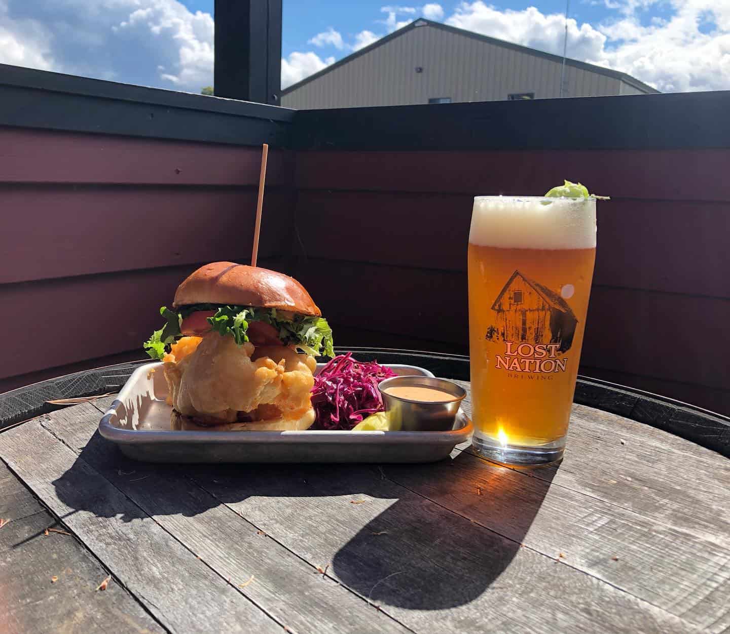 Lost Nation Brewing - Fried Haddock Sandwich and Beer